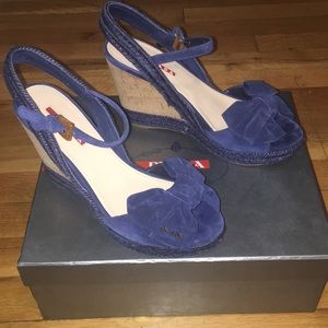 Prada Cork Wedges Navy Blue Nautical Inspired